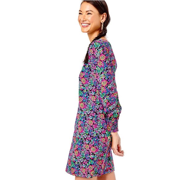 Lilly Pulitzer Diann Long Sleeve Mini Dress Smocked Printed Cotton XS New - Picture 3 of 7